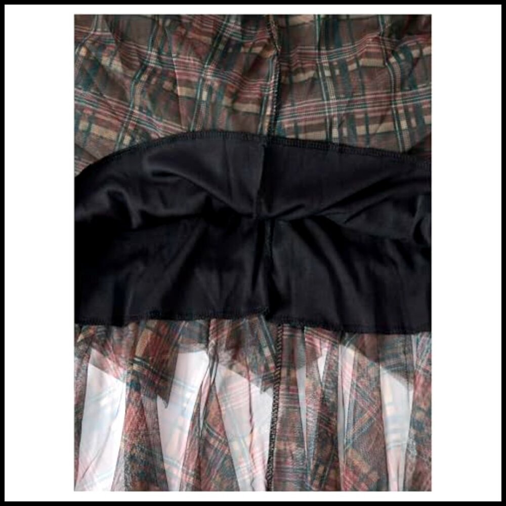 Tulle Mesh Plaid Skirt High Waist A Line Tiered Ruffle Long Skirt - Picture 5 of 5